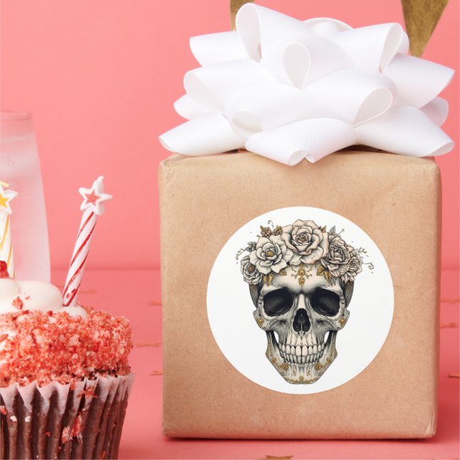 Adesivo Redondo vory Floral Skull Sticker| Elegant Gothic Hallowen (Festa)