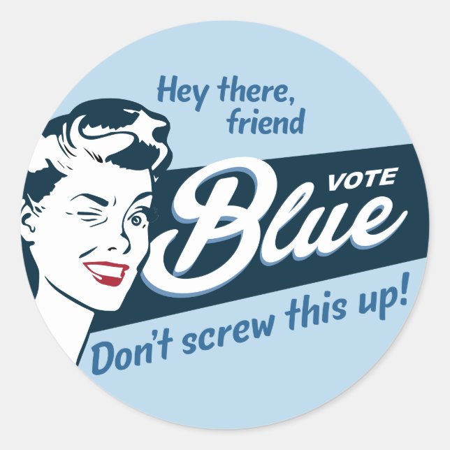 Adesivo Redondo Votação Azul | Retro Funny | (Frente)