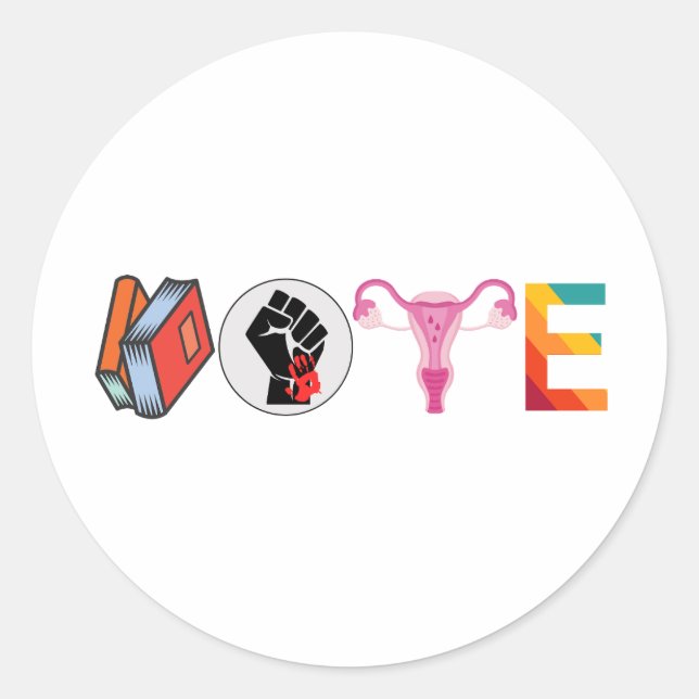 Adesivo Redondo VOTAÇÃO: Livros proibidos Direitos reprodutivos Po (Frente)