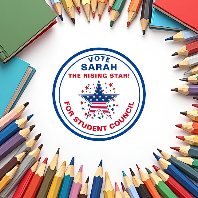 Adesivo Redondo Votação para presidente da classe: estrela ascensã (Criador carregado)