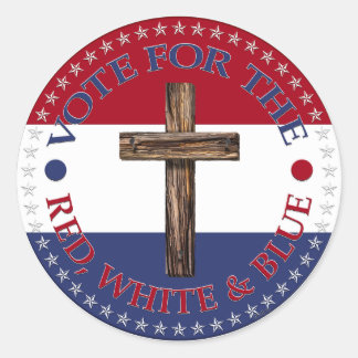 Adesivo Redondo Votar a vermelho, branco e azul com cruz