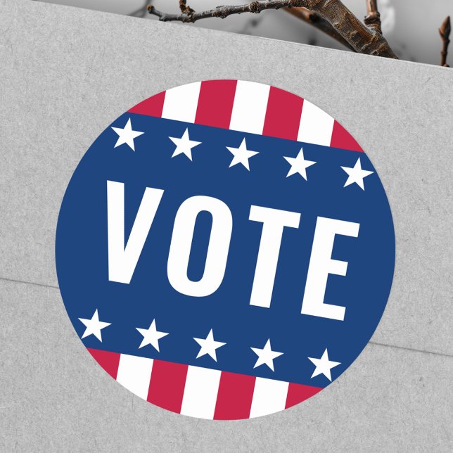 Adesivo Redondo Votar estrelas e faixas das eleições políticas (Vote political election stars and stripes classic round sticker)