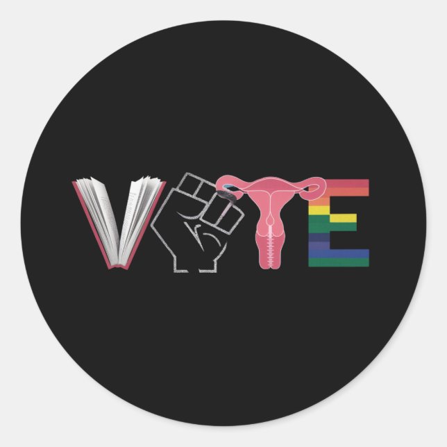 Adesivo Redondo Votar feministas: Livros proibidos LGBTQ (Frente)