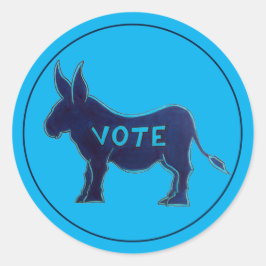 Adesivo Redondo VOTE Blue Donkey Dia das Eleições EUA Votando Patr