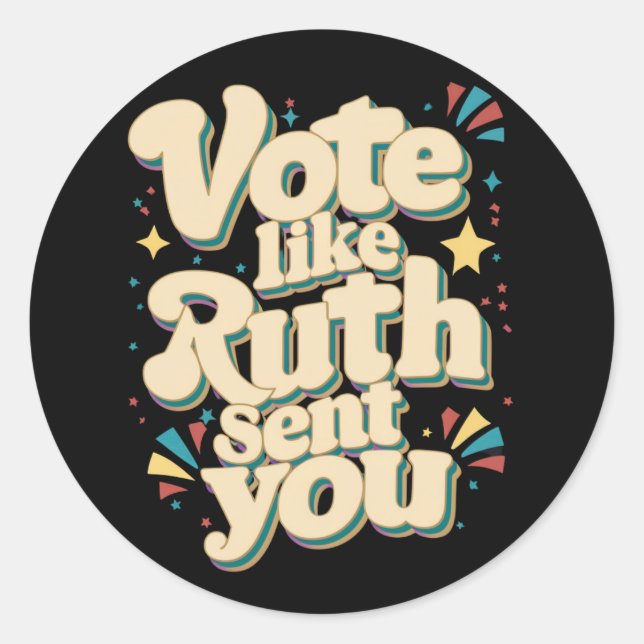 Adesivo Redondo Vote Como Ruth Enviou A Você LGBT Feminista Útero (Frente)