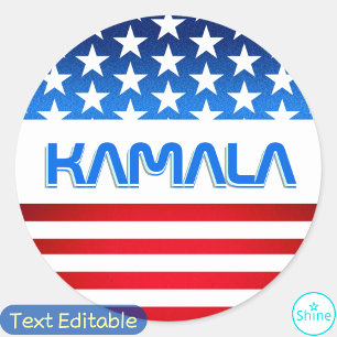 Adesivo Redondo Vote em Kamala Harris EUA Flag Modern Typografia