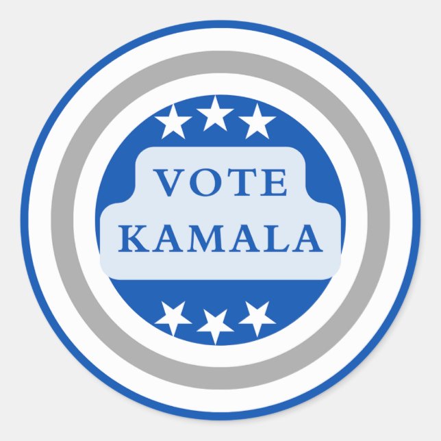 Adesivo Redondo Vote Kamala Harris. Círculo Azul (Frente)