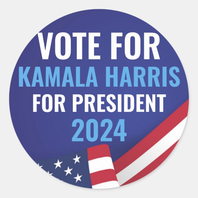 Adesivo Redondo Vote Kamala Harris Para O Presidente 2024 (Frente)
