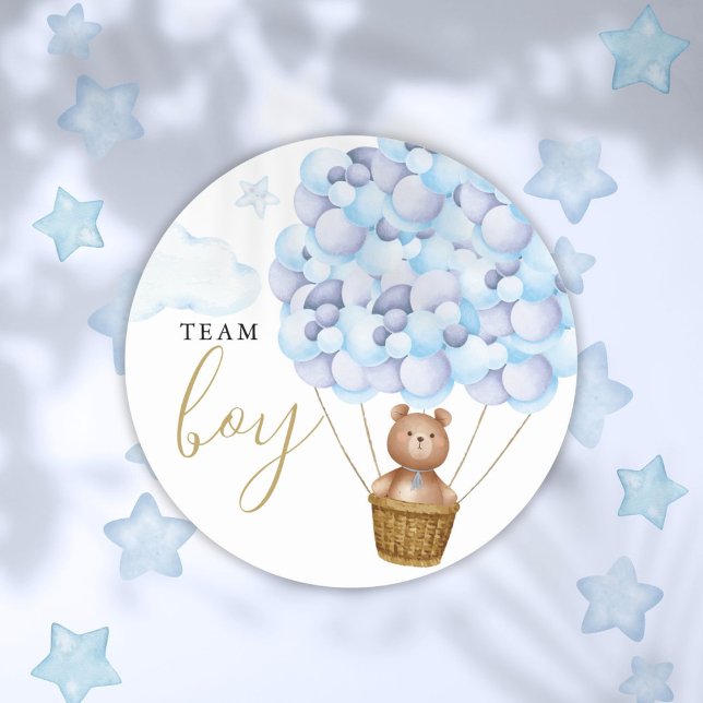 Adesivo Redondo Voto Azul do Urso Azul do Garoto da Equipe (Team Boy Teddy Bear Blue Gender Reveal Voting Classic Round Sticker)