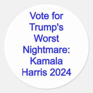 Adesivo Redondo Voto para o Pior Pesadelo de Trump: Kamala Harris