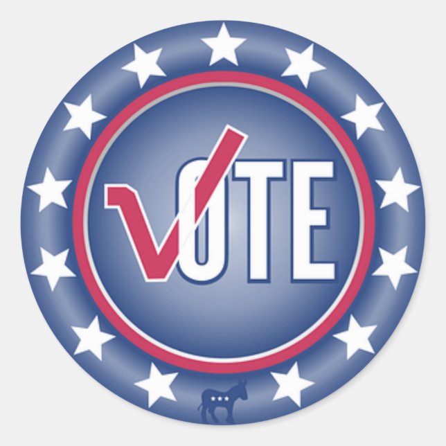 Adesivo Redondo Voto Patriótico Democrata - Símbolo de Donkey (Frente)