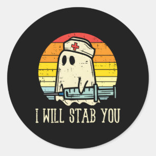 Adesivo Redondo Vou Esfaqueá-La Enfermeira Fantasma Halloween Para