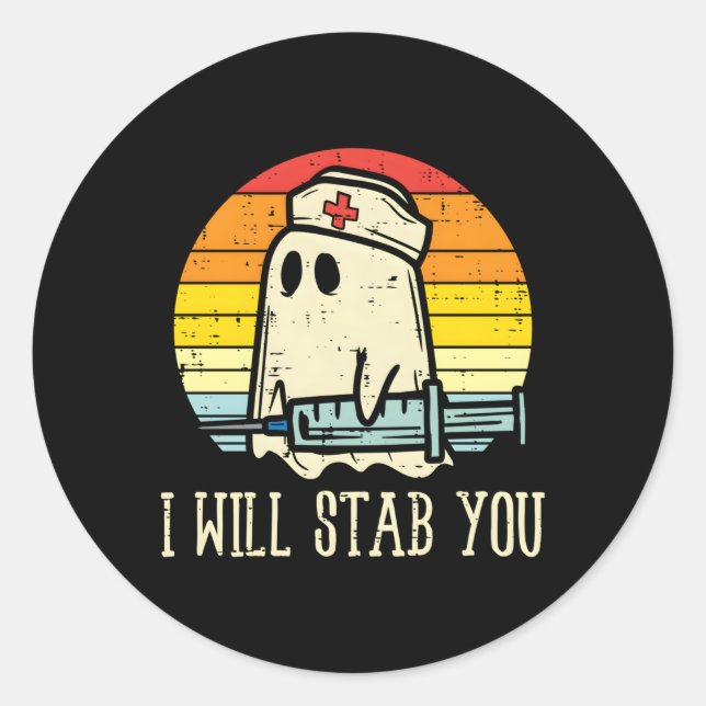 Adesivo Redondo Vou Esfaqueá-La Enfermeira Fantasma Halloween Para (Frente)