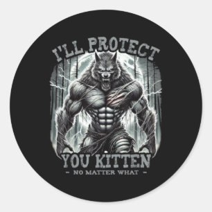 Adesivo Redondo Vou Protegê-Lo do Gatinho Alfa Wolf Engraçado S
