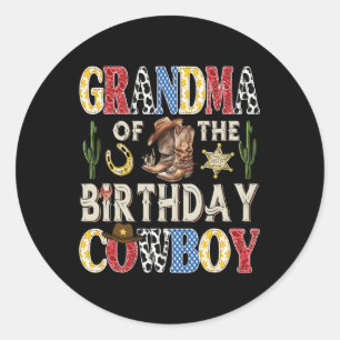 Adesivo Redondo Vovó Do Aniversário Cowboy Rodeo Ocidental