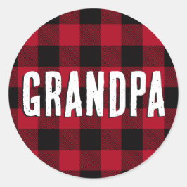 Adesivo Redondo Vovô, Padrão de Xadrez de Buffalo Vermelho na Rúst