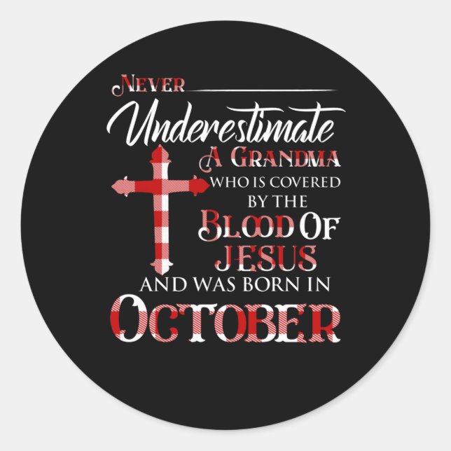Adesivo Redondo Vovó Que É Coberta Pelo Sangue De Jesus (Frente)