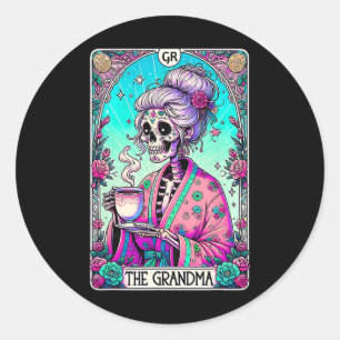 Adesivo Redondo Vovó Tarot Card Skeleton Dia de as mães Witch