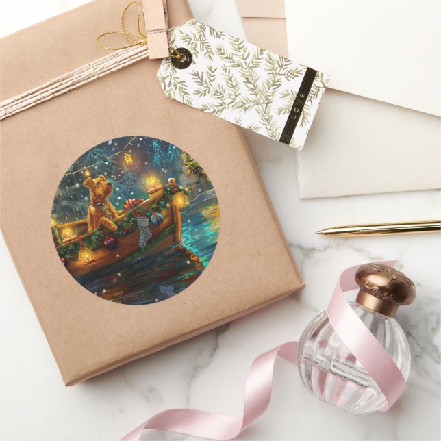 Adesivo Redondo Voyage festiva no Natal Airedale (Presentear)