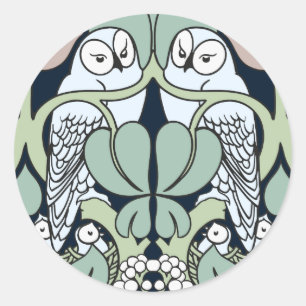Adesivo Redondo Voysey Art Nouveau Owl Nest Stickers