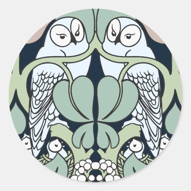 Adesivo Redondo Voysey Art Nouveau Owl Nest Stickers (Frente)
