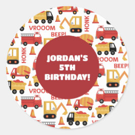 Adesivo Redondo Vroom Honk Beep! Caminhões