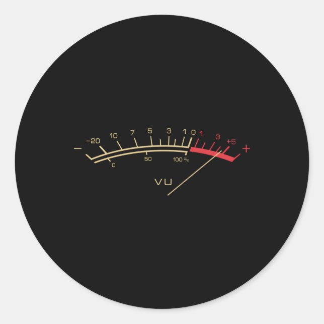 Adesivo Redondo Vu Meter - Música estéreo Hi-Fi (Frente)