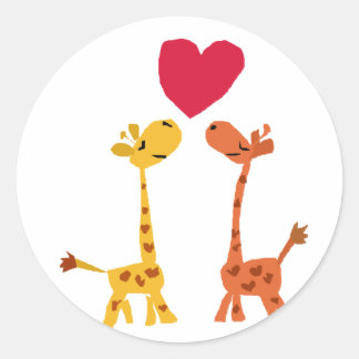 Adesivo Redondo VW - Engraçado Girafa Amor Cartoon