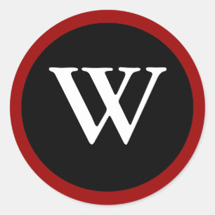 Adesivo Redondo W: W - Letra inicial W - Stick vermelho, branco e