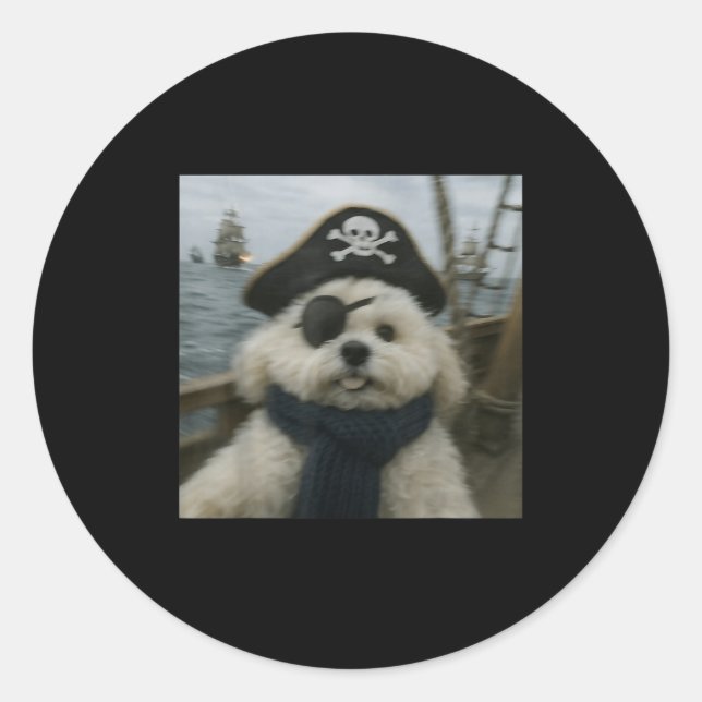 Adesivo Redondo Wacky Dog Funny Odle Sea Dog Rate Meme Nautical Ar (Frente)