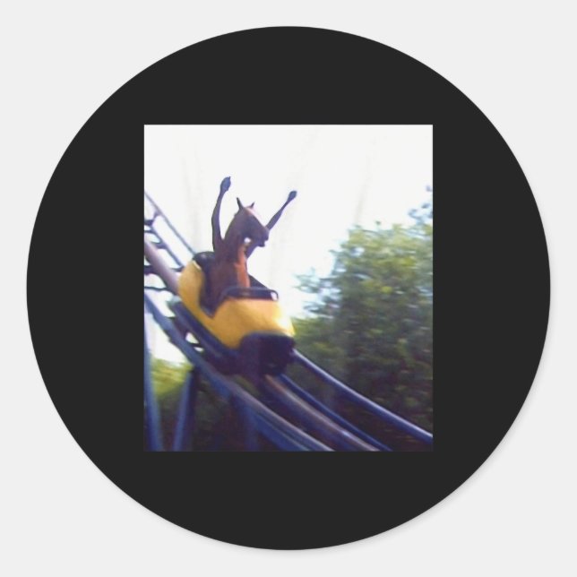 Adesivo Redondo Wacky Horse Riding Roller Coaster Meme Internet Fu (Frente)