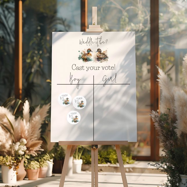 Adesivo Redondo Waddle É Duck Gender Reveal Team Boy Voting (Criador carregado)