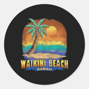 Adesivo Redondo Waikiki Beach Hawaii Vintage desapontou Souvenir