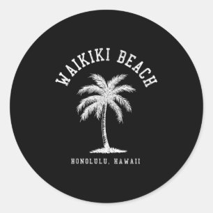 Adesivo Redondo Waikiki Beach Honolulu Hawaii Vintage Hawaiian Isl
