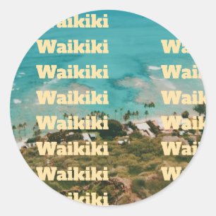 Adesivo Redondo Waikiki, Honolulu, Oahu, Havaí