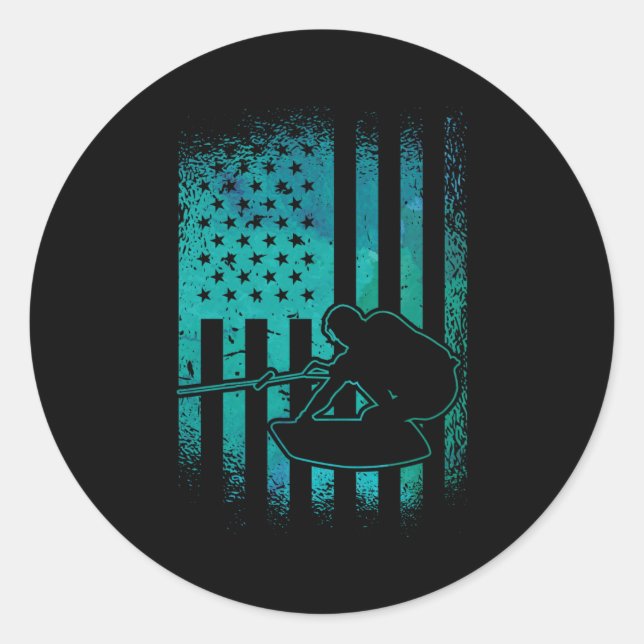 Adesivo Redondo Wakeboard American Flag Wakeboarder Wakeboard (Frente)