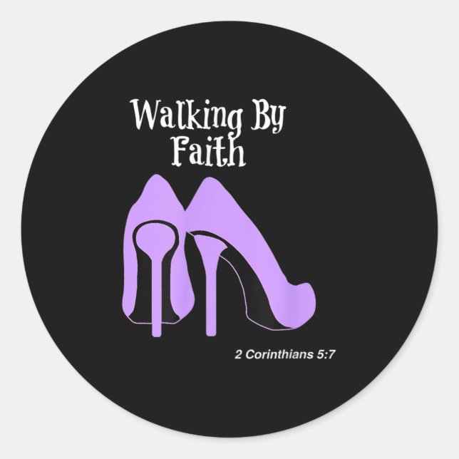 Adesivo Redondo Walk By Faith Graphic Christian Design With Purple (Frente)