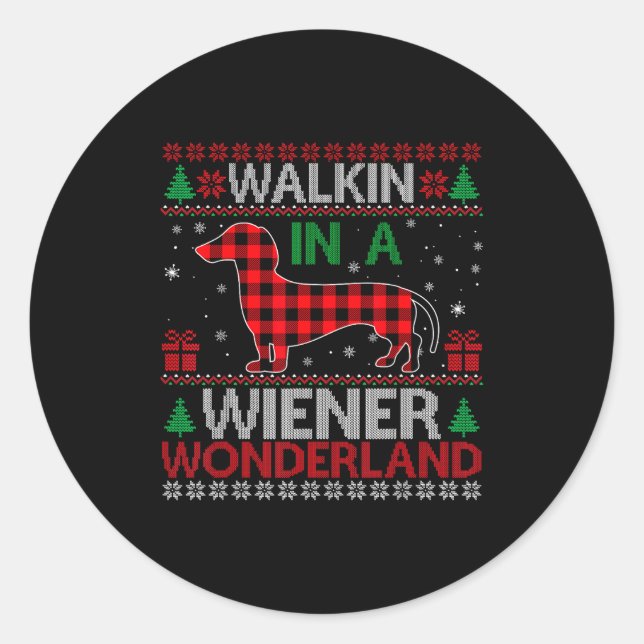 Adesivo Redondo Walking In A Wiener Wonderland Funny Dachshund Chr (Frente)