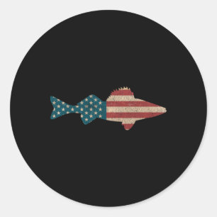 Adesivo Redondo Walleye Fish American Flag Sauger Angling