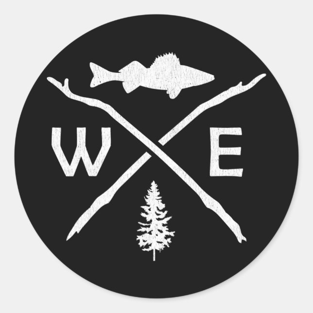 Adesivo Redondo Walleye Fishing Outdoor Compass Fisherman Gift  (Frente)