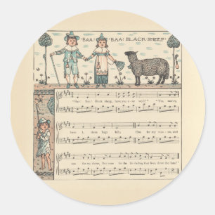 Adesivo Redondo Walter Crane Baa Baa Ovelha Negra Rima Infantil