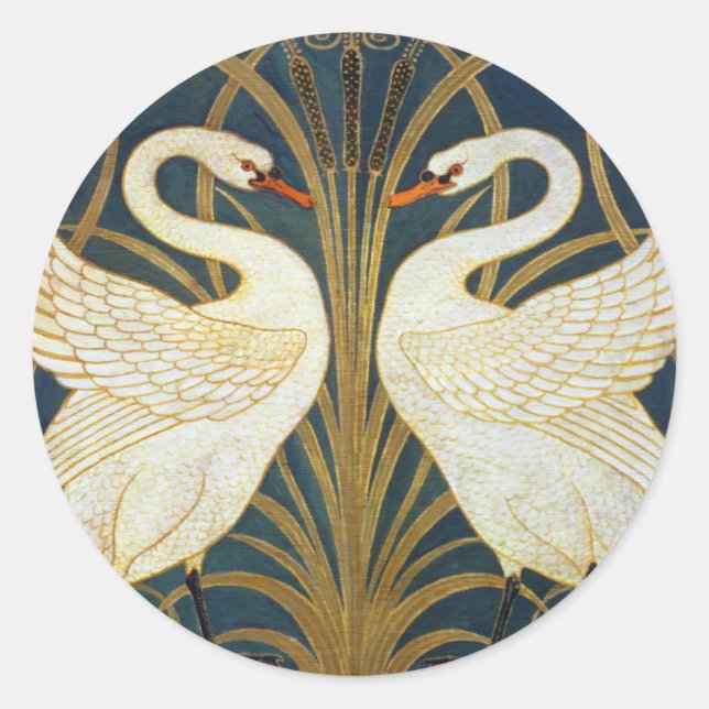 Adesivo Redondo Walter Crane Cisne Antigo e Íris Art Nouveau (Frente)
