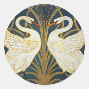 Adesivo Redondo Walter Crane Cisne Vintage e Íris Art Nouveau