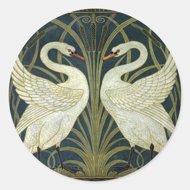 Adesivo Redondo Walter Crane Swan & Rush and Iris Victorian  (Frente)