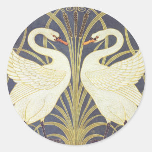 Adesivo Redondo Walter Crane Swan, Rush E Iris Art Nouveau