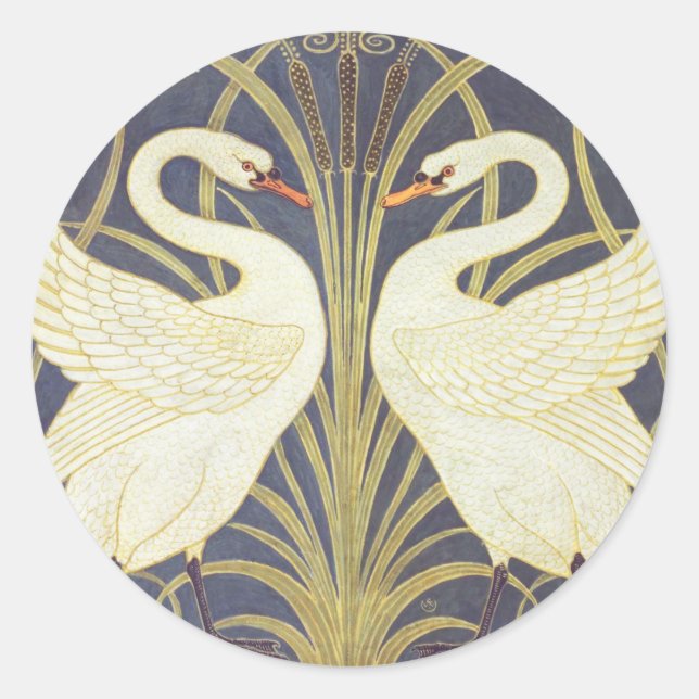 Adesivo Redondo Walter Crane Swan, Rush E Iris Art Nouveau (Frente)