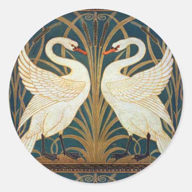 Adesivo Redondo Walter Crane Swan, Rush E Iris Art Nouveau (Frente)