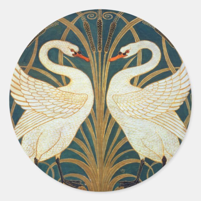 Adesivo Redondo Walter Crane Swan, Rush E Iris Art Nouveau (Frente)