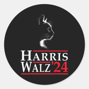 Adesivo Redondo Waltz 2024 Gato Engraçado Voto Para Kamala Harris