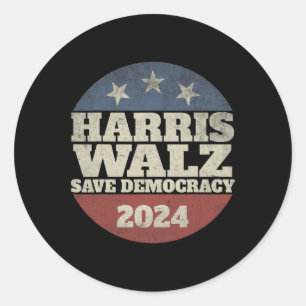 Adesivo Redondo Waltz 2024 Save Democracy Shirt Retro Button Elect